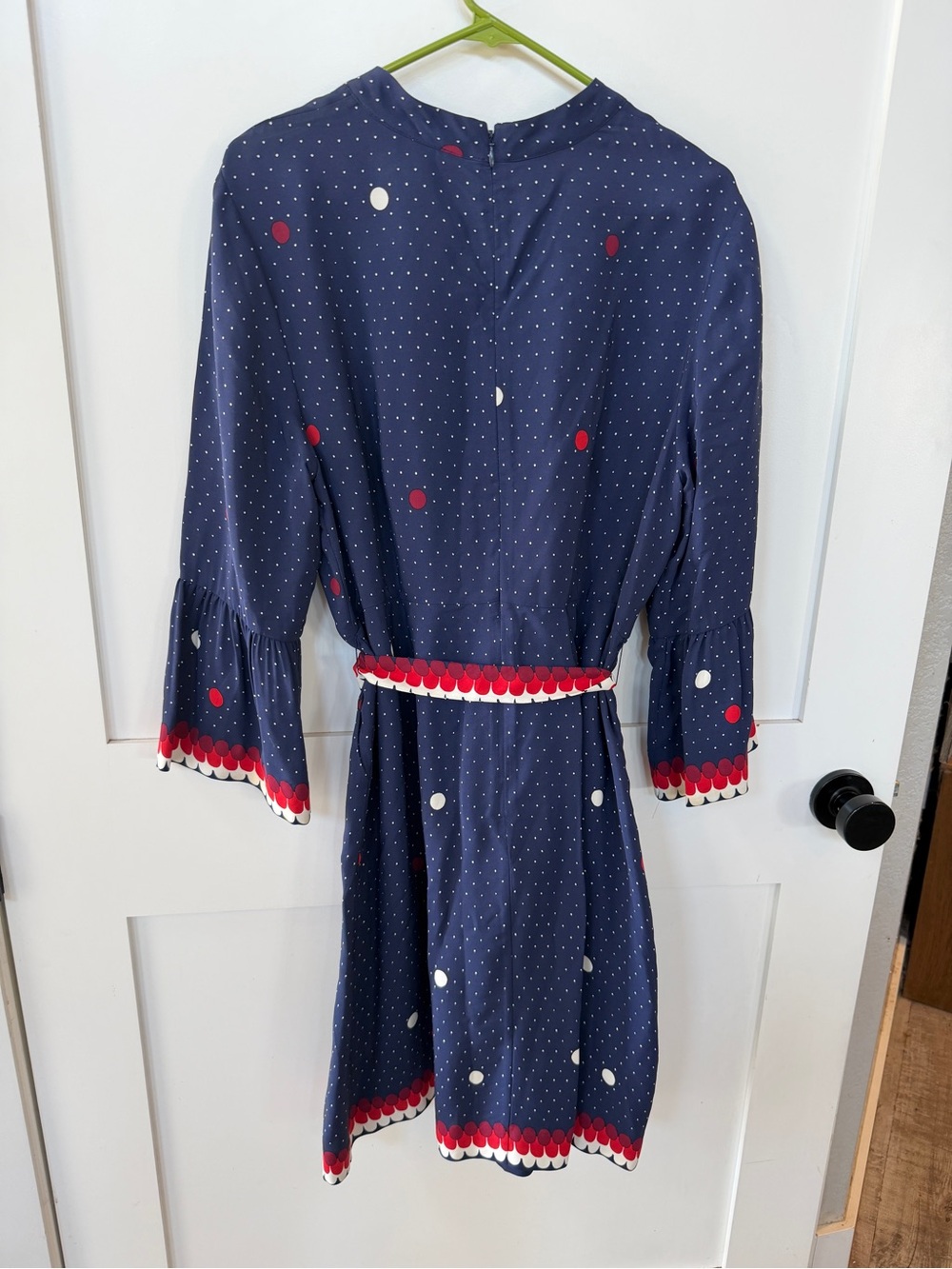 Boden Navy Polka Dot Belted Dress with Red Accent size 12 - Picture 6 of 7